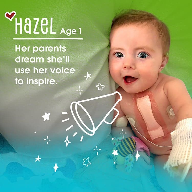 Hazel, heart patient, age 1. Her parents dream she'll use her voice to inspire. 