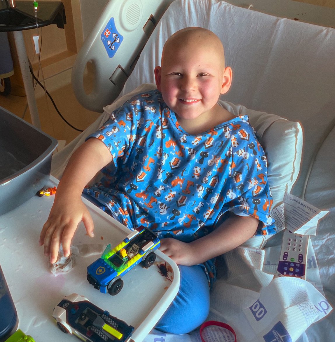 Photo of Rubi in a hospital bed at Lucile Packard Children's Hospital Stanford.